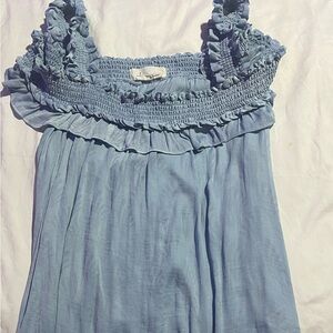 Anthropologie Blue Ruffled Blouse